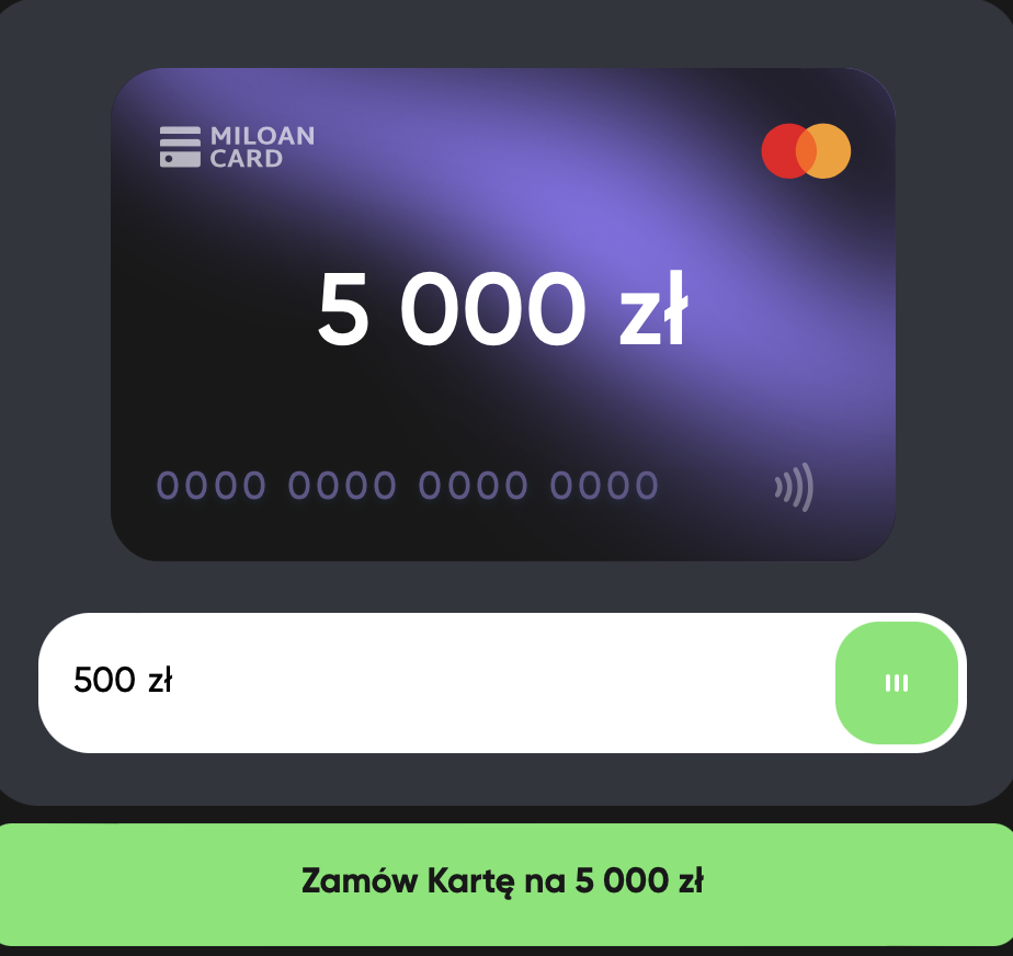Kalkulator limitu na karcie kredytowej Miloan Card Black